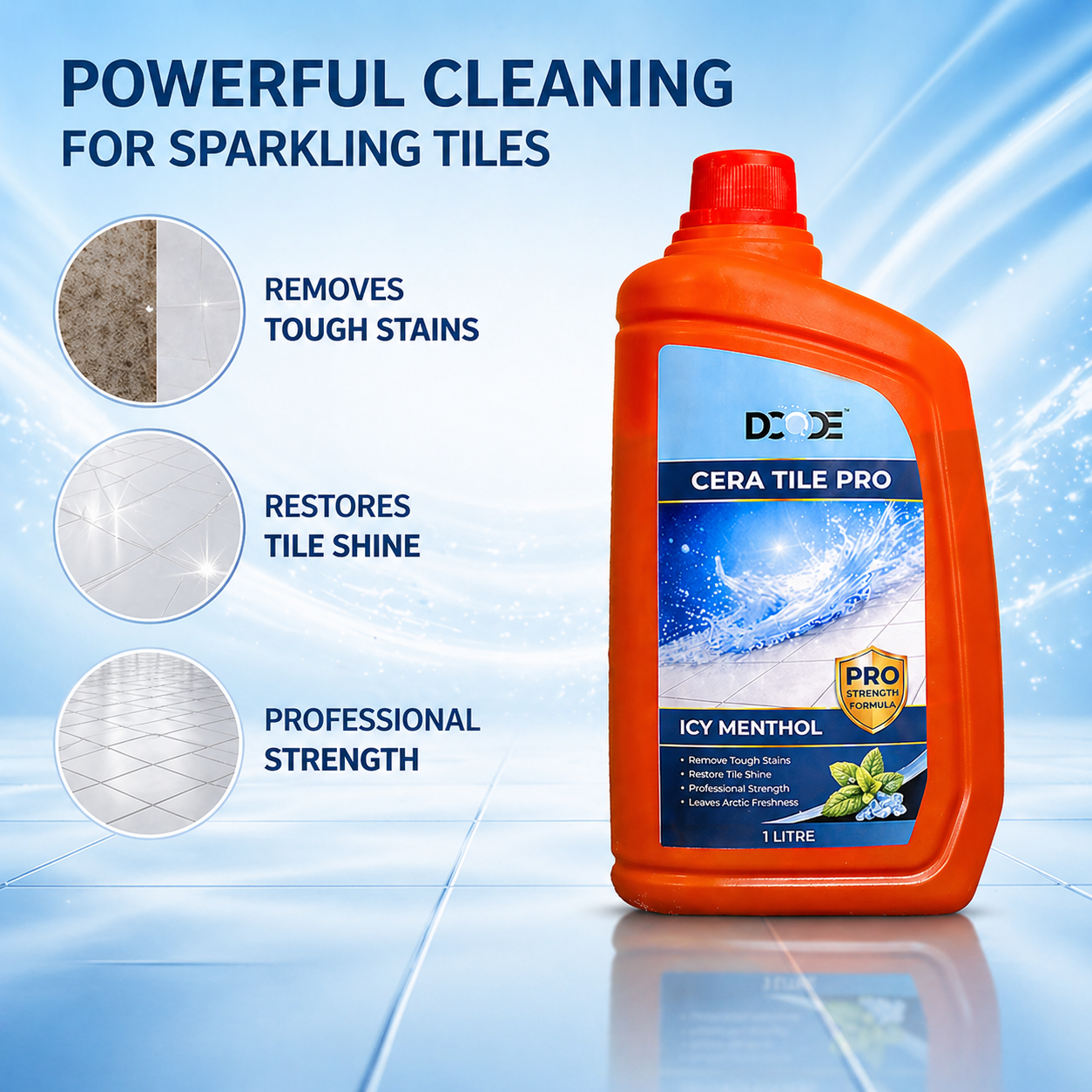 DCODE Cera Tile Pro Liquid Tile Cleaner — Icy Menthol, 1 Litre