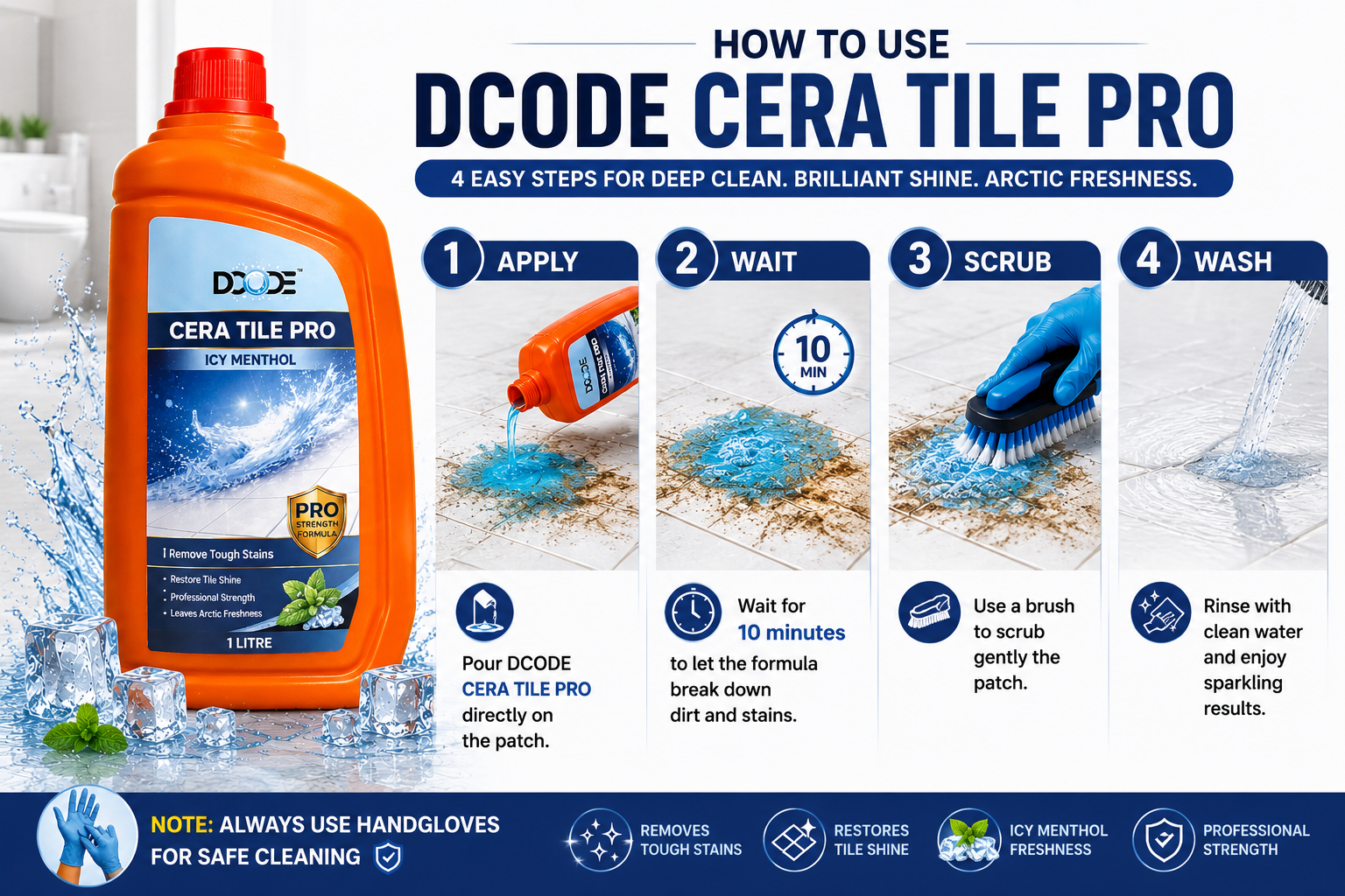 DCODE Cera Tile Pro Liquid Tile Cleaner — Icy Menthol, 1 Litre