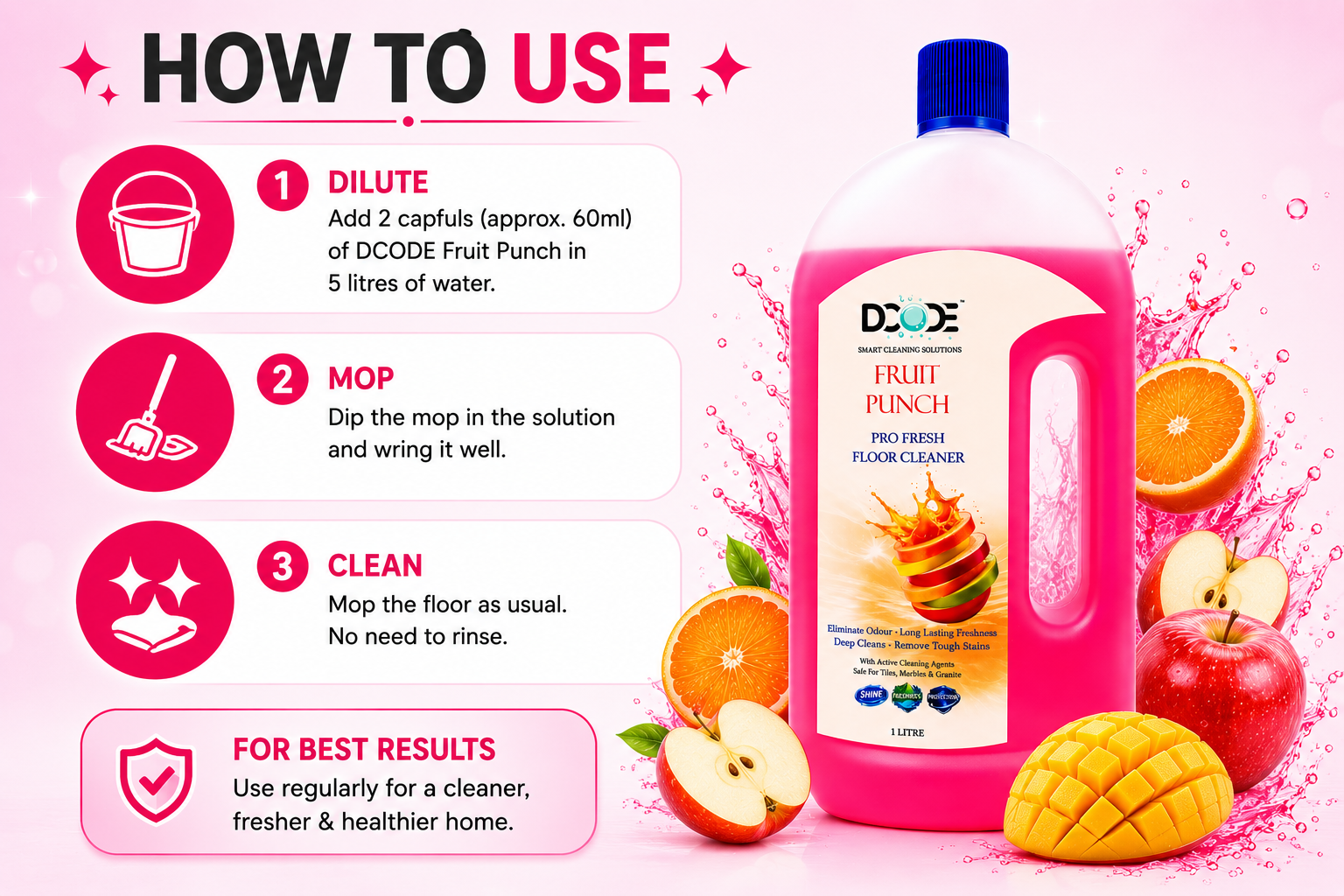DCODE Fruit Punch Pro Fresh Floor Cleaner — 1 Litre