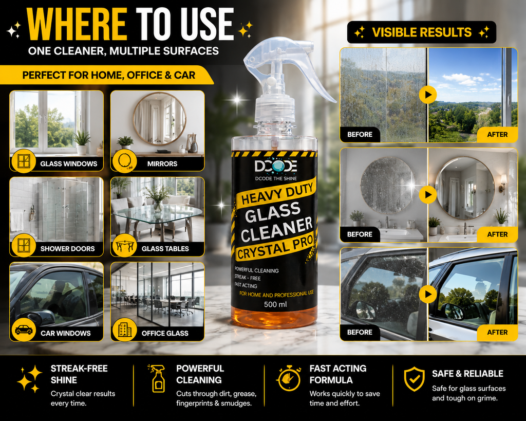 DCODE Crystal Pro Heavy Duty Glass Cleaner Spray — 500ml