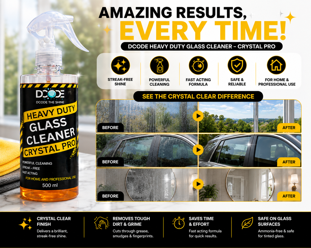 DCODE Crystal Pro Heavy Duty Glass Cleaner Spray — 500ml
