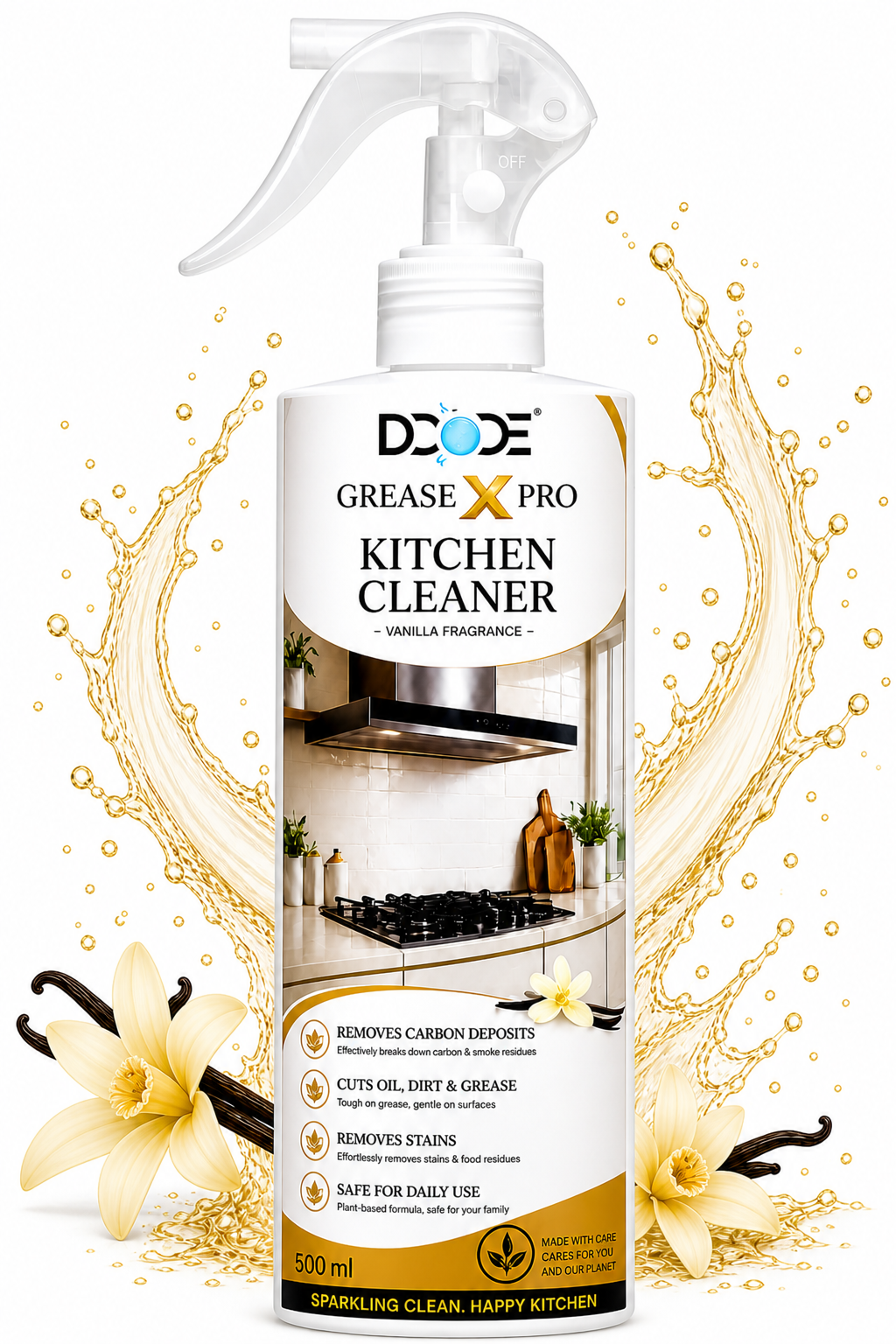 DCODE Grease X Pro Kitchen Cleaner Spray 500ml Vanilla Fragrance | Removes Tough Oil, Grease & Kitchen Stains